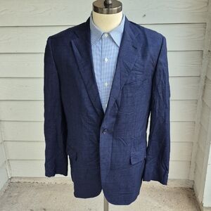 BELVEST Italy Dark Blue Black Plaid Super 150s Wool Silk Sz 44 L Mens Sport Coat